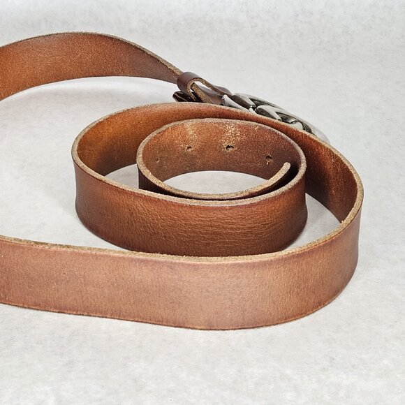 Men's Gucci GG Buckle Brown Tan Leather Belt 53 Inches Long 1.5 Inch Wide - Picture 3 of 12